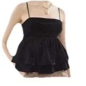 Urban Outfitters Babydoll Spaghetti Strap Top Velvet Black Holiday Party Top